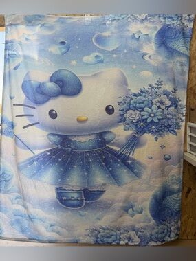 Sanrio Hello Kitty Blue Flowers Starry Sky Blanket 60x80 Soft Plush